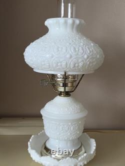 Vintage Fenton White Milk Glass Hurricane Lamp Daisy & Button Gone With The Wind