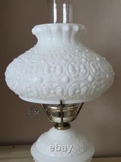Vintage Fenton White Milk Glass Hurricane Lamp Daisy & Button Gone With The Wind