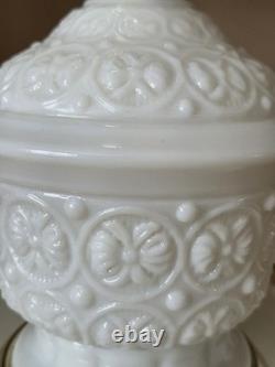 Vintage Fenton White Milk Glass Hurricane Lamp Daisy & Button Gone With The Wind