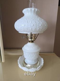 Vintage Fenton White Milk Glass Hurricane Lamp Daisy & Button Gone With The Wind