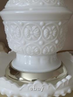 Vintage Fenton White Milk Glass Hurricane Lamp Daisy & Button Gone With The Wind