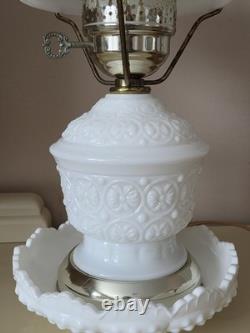 Vintage Fenton White Milk Glass Hurricane Lamp Daisy & Button Gone With The Wind