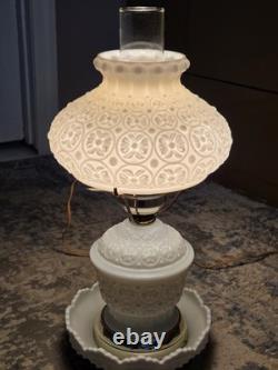 Vintage Fenton White Milk Glass Hurricane Lamp Daisy & Button Gone With The Wind