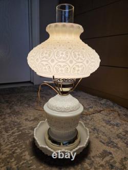 Vintage Fenton White Milk Glass Hurricane Lamp Daisy & Button Gone With The Wind
