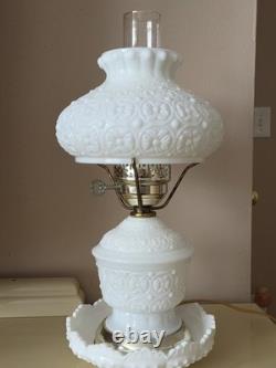 Vintage Fenton White Milk Glass Hurricane Lamp Daisy & Button Gone With The Wind