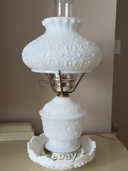 Vintage Fenton White Milk Glass Hurricane Lamp Daisy & Button Gone With The Wind