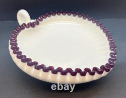 Vintage Fenton White Milk Glass Ruby Red Crest Heart Candy Dish-Stamped