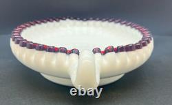 Vintage Fenton White Milk Glass Ruby Red Crest Heart Candy Dish-Stamped