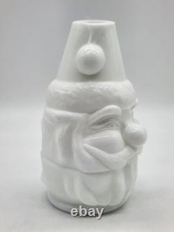 Vintage Fenton White Milk Glass Santa Claus Fairy Lamp Christmas Decor