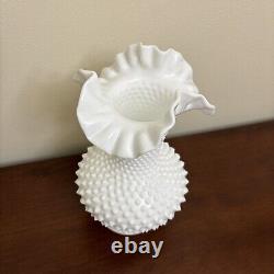 Vintage Fenton White Milk Glass Vase Hobnail 10.5 Tall