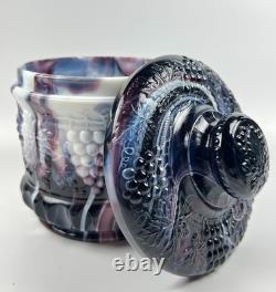Vintage Fenton purple slag glass humidor tobacco jar lidded canister Grape Cable
