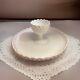 Vintage Fenton White Milk Glass Hobnail Chip And Dip Set Tray And Footed Bowl