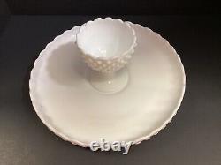 Vintage Fenton white milk glass hobnail chip and dip set tray and footed bowl