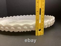 Vintage Fenton white milk glass hobnail chip and dip set tray and footed bowl