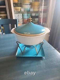 Vintage Fire King Atomic Promotional Dish(2qt)And Warmer With Candle And Tray
