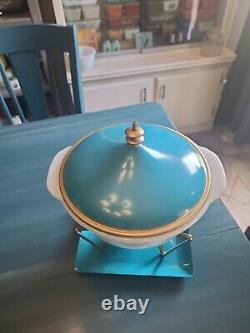 Vintage Fire King Atomic Promotional Dish(2qt)And Warmer With Candle And Tray