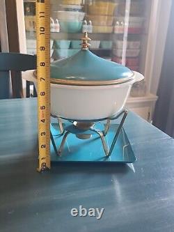 Vintage Fire King Atomic Promotional Dish(2qt)And Warmer With Candle And Tray