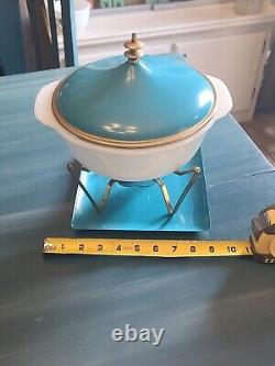 Vintage Fire King Atomic Promotional Dish(2qt)And Warmer With Candle And Tray