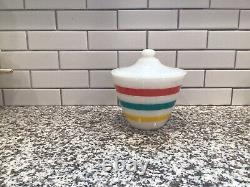 Vintage Fire King Colonial Pastel Bands Stripes Grease Jar With Lid Rare HTF