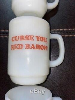 Vintage Fire King Curse You Red Baron Mug Coffee Cup Lot Of 4