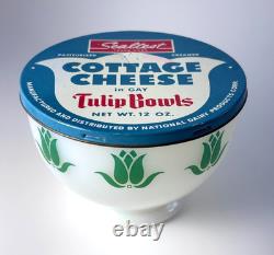 Vintage Fire King Milk Glass Green Tulip Bowl with Sealtest Cottage Cheese Lid Vintage Fire King Milk Glass Green Tulip Bowl with Sealtest Cottage Cheese Lid