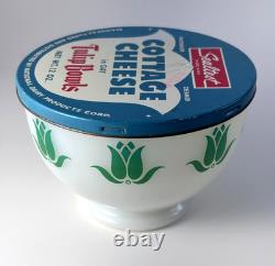 Vintage Fire King Milk Glass Green Tulip Bowl with Sealtest Cottage Cheese Lid Vintage Fire King Milk Glass Green Tulip Bowl with Sealtest Cottage Cheese Lid