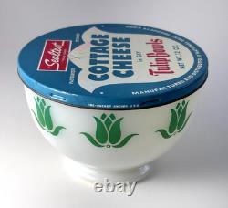 Vintage Fire King Milk Glass Green Tulip Bowl with Sealtest Cottage Cheese Lid Vintage Fire King Milk Glass Green Tulip Bowl with Sealtest Cottage Cheese Lid