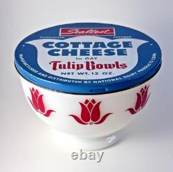 Vintage Fire King Milk Glass Red Tulip Bowl with Sealtest Cottage Cheese Lid