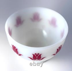 Vintage Fire King Milk Glass Red Tulip Bowl with Sealtest Cottage Cheese Lid