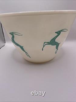 Vintage Fire King Milk Glass Tapered Splash Proof Bowl Turquoise Gazelle, 9.5