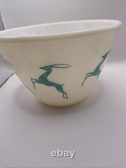 Vintage Fire King Milk Glass Tapered Splash Proof Bowl Turquoise Gazelle, 9.5