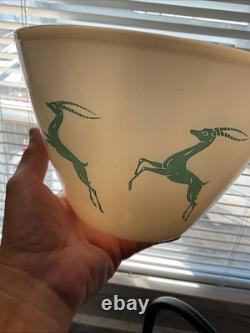 Vintage Fire King Milk Glass Tapered Splash Proof Bowl Turquoise Gazelle, 9.5