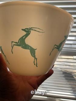 Vintage Fire King Milk Glass Tapered Splash Proof Bowl Turquoise Gazelle, 9.5