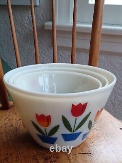 Vintage Fire King Milk Glass Tulip Mixing Bowls Set of 3