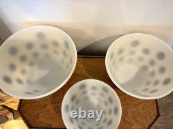 Vintage Fire-King Oven Ware Milk Glass Black Polka Dot Mixing Bowl Set, 3-Piece