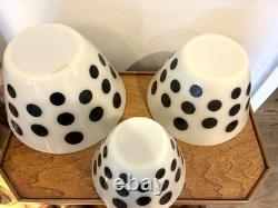 Vintage Fire-King Oven Ware Milk Glass Black Polka Dot Mixing Bowl Set, 3-Piece
