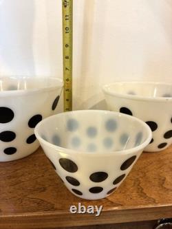 Vintage Fire-King Oven Ware Milk Glass Black Polka Dot Mixing Bowl Set, 3-Piece