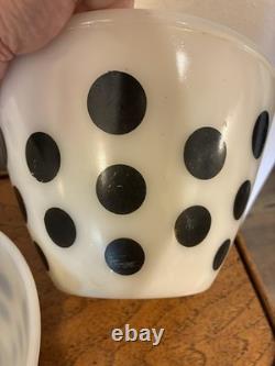 Vintage Fire-King Oven Ware Milk Glass Black Polka Dot Mixing Bowl Set, 3-Piece