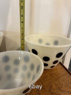 Vintage Fire-King Oven Ware Milk Glass Black Polka Dot Mixing Bowl Set, 3-Piece