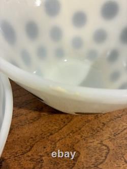 Vintage Fire-King Oven Ware Milk Glass Black Polka Dot Mixing Bowl Set, 3-Piece