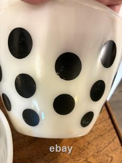 Vintage Fire-King Oven Ware Milk Glass Black Polka Dot Mixing Bowl Set, 3-Piece