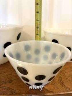 Vintage Fire-King Oven Ware Milk Glass Black Polka Dot Mixing Bowl Set, 3-Piece