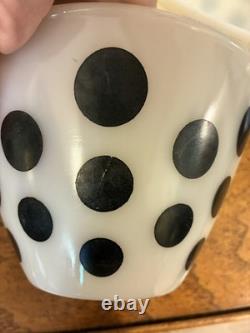 Vintage Fire-King Oven Ware Milk Glass Black Polka Dot Mixing Bowl Set, 3-Piece