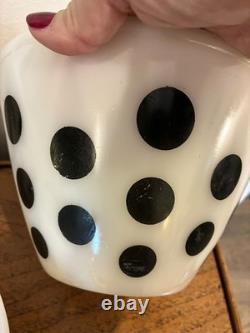 Vintage Fire-King Oven Ware Milk Glass Black Polka Dot Mixing Bowl Set, 3-Piece