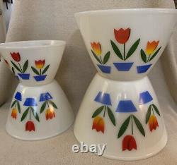 Vintage Fire King Oven Ware Nesting Tulip White Mixing Bowls Complete Set of 4