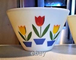 Vintage Fire King Oven Ware Nesting Tulip White Mixing Bowls Complete Set of 4