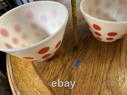 Vintage Fire King Red Polka Dot Mixing Bowls Set of Two Anchor Hocking AS IS