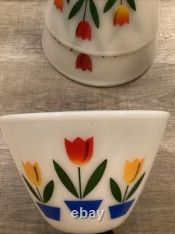 Vintage Fire King Set Of 3 Tulip Milk Glass Nesting Mixing Bowls