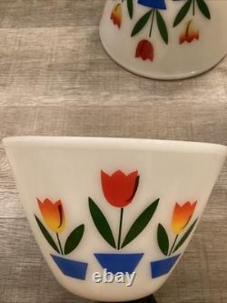 Vintage Fire King Set Of 3 Tulip Milk Glass Nesting Mixing Bowls