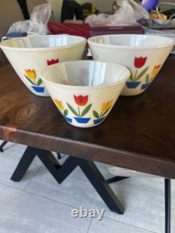 Vintage Fire-King Tulip Mixing Bowls (3-Piece Set) Milk Glass Nesting Bowls